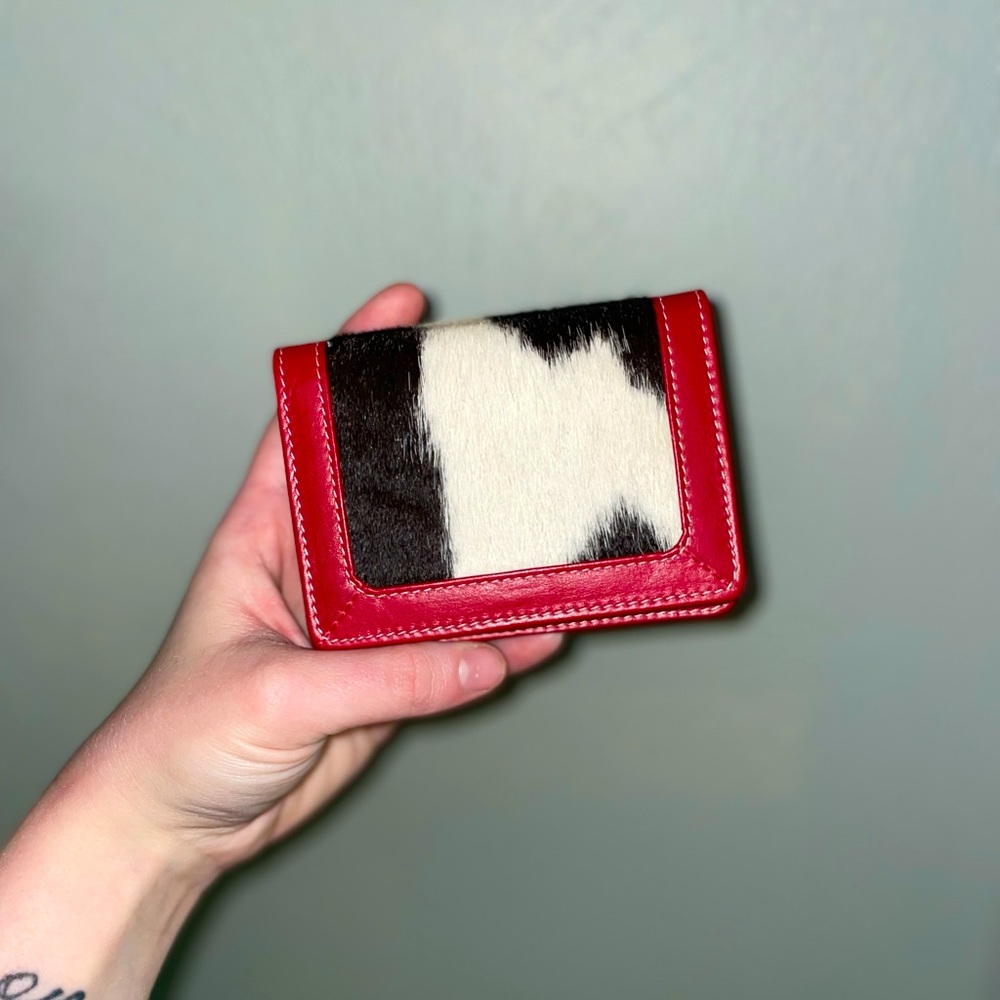 Red Leather and Cowhide Small Bi-Fold Wallet/Card Holder